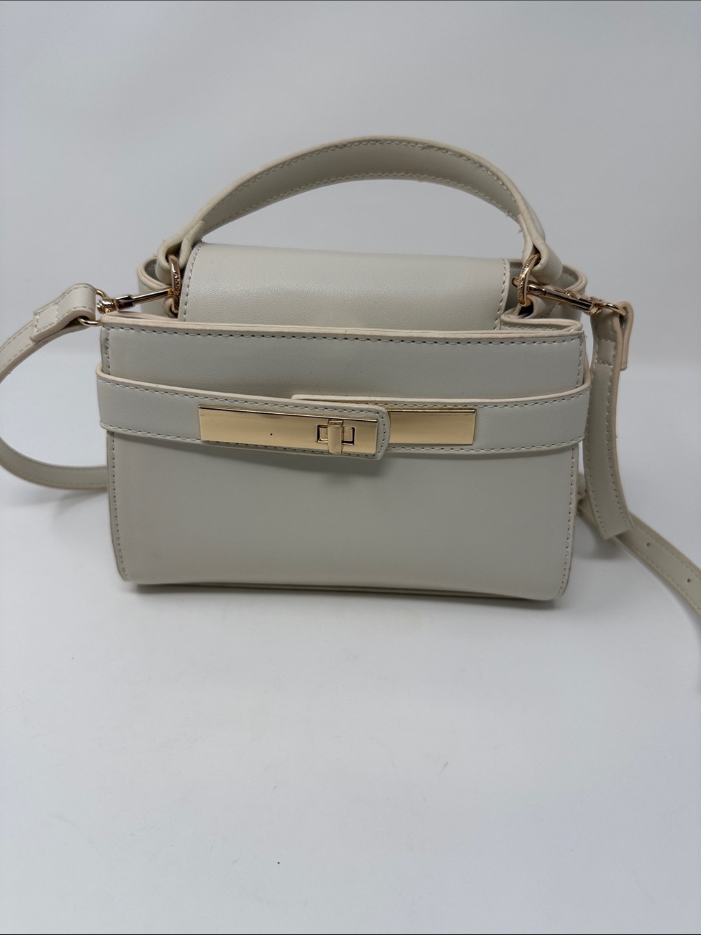 Anne Klein Cream Crossbody Top-Handle Bag with Gold Hardware